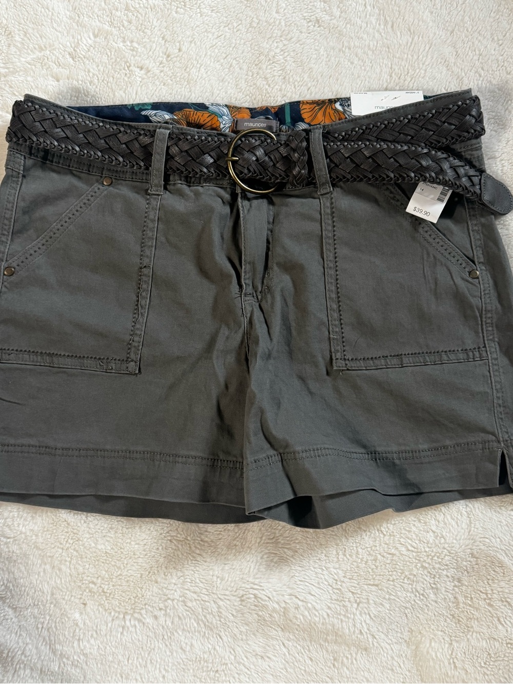 Maurices Gray Utility Shorts with Braided Belt